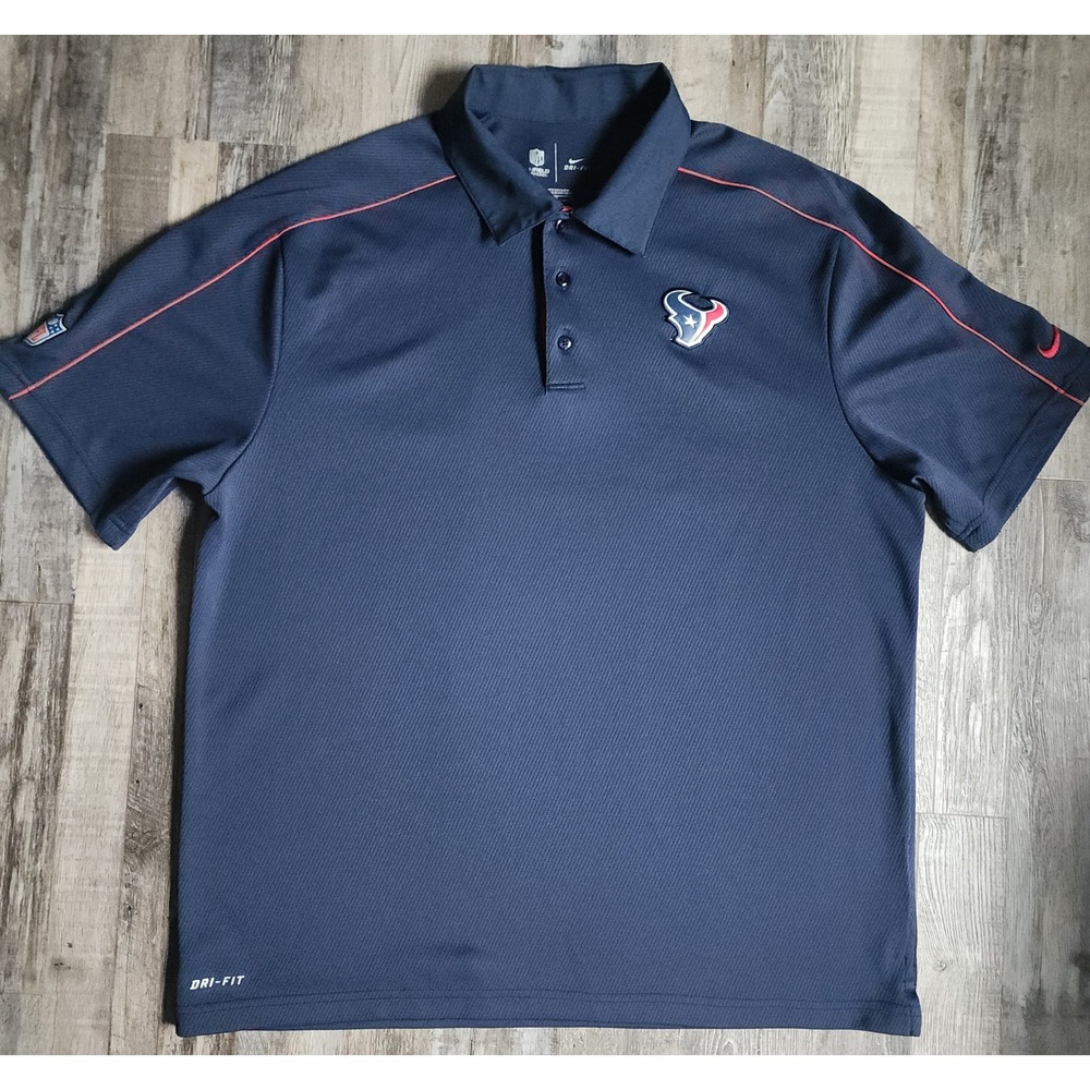 Nike Polo Shirt Mens L Blue Houston Texans NFL Dri-FIT Short Sleeve Performance
